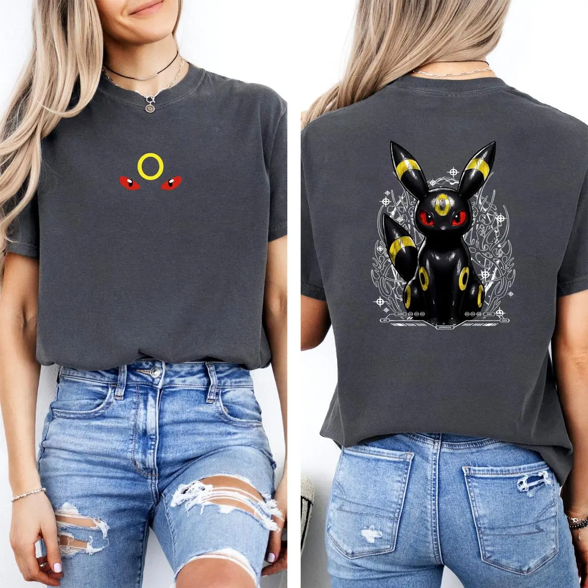 Men's Pocket Monsters Umbreon Vintage Casual Streetwear Short-Sleeve Round Neck Soft Everyday Top, Unisex T-Shirt for Women