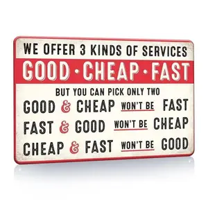 Good Cheap Fast Humorous Funny Metal Sign, Retro Style Metal Sign, Creative Wall Art, Wall Decor for Home Office Shop