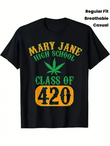 Men's Class of 420 Weed Graphic T-Shirt, 100% Fabric, Crew Neck, Short Sleeve, Regular Fit, Weekend Casual Wear, All-Season Casual Wear