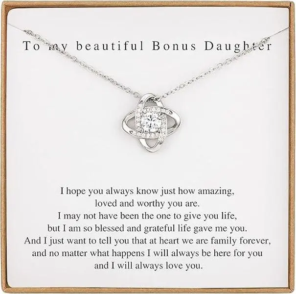 Bonus Daughter Gifts Bonus Daughter Necklace from Bonus Mom & Stepdad Knot Necklace for Stepdaughter Gifts from Stepmom
