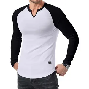 JMIERR Mens Long Sleeve Muscle T Shirts Casual V-Neck Longline Ribbed Tee Shirts