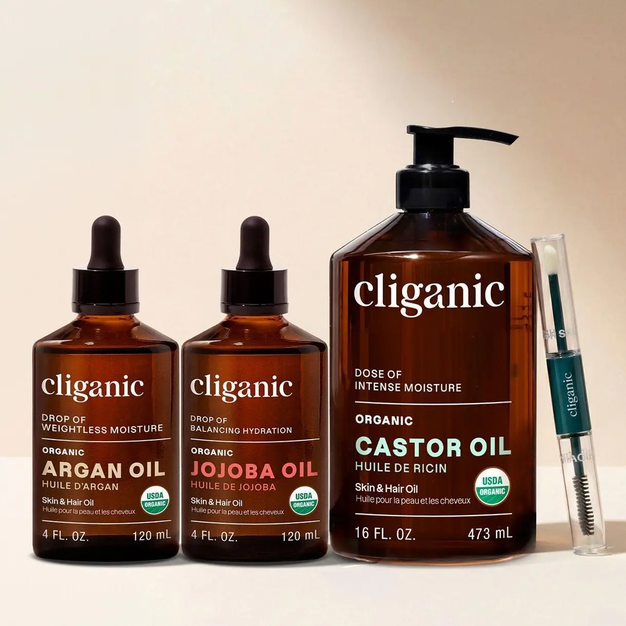 Cliganic Carrier Oil Trio Set – Argan, Castor & Jojoba Oils – 100% Pure Cold Pressed Natural Oils for Hair Growth, Skin Care & Moisturizing – 4oz + 16oz + 16oz