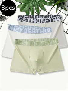 Men's Colorblock Boyshorts Comfortable Breathable Simple Design Waist Letter Print Casual Underwear (3 Pack) All Seasons