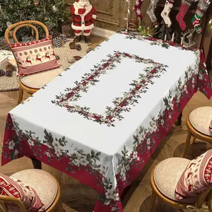 Rectangular Tablecloth with Christmas Flower Pattern, Indoor and Outdoor Use, Home Kitchen Dining Decor, Holiday Party Wedding Decoration, Picnic Table Cover, Rectangle Tablecloth