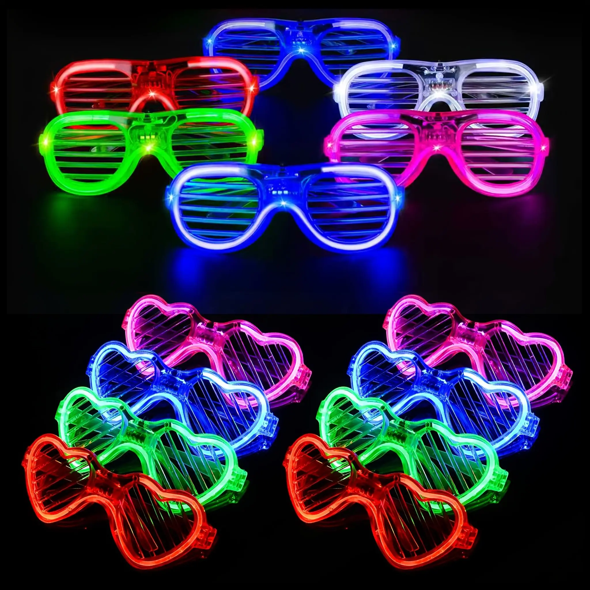 Set of 22 LED Glow-in-the-Dark Glasses with 3 Dynamic Flashing Modes—Perfect for Nighttime Parties, Holidays, Birthdays, Weddings, Valentine’s Day, Halloween, and Christmas
