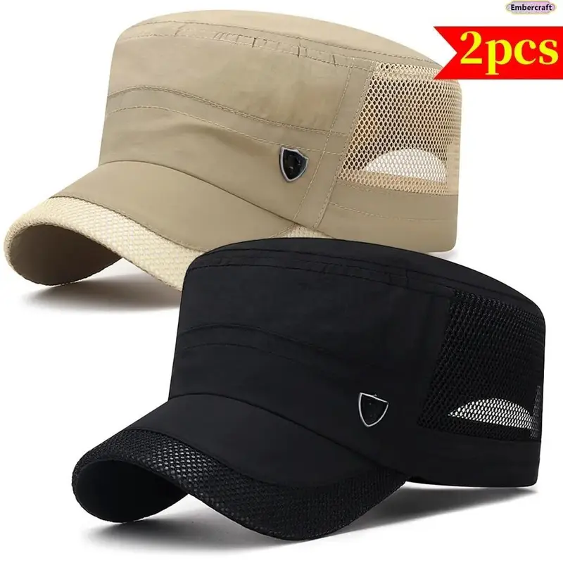 Men's 2-Pack Casual Outdoor Baseball Hats - Quick-Dry Mesh, UV Protection, Lightweight, Adjustable Buckle, 2-Pack Spare Backup Set, Male Breathable Hat for Hiking, Fishing, Fashion Accessory Set