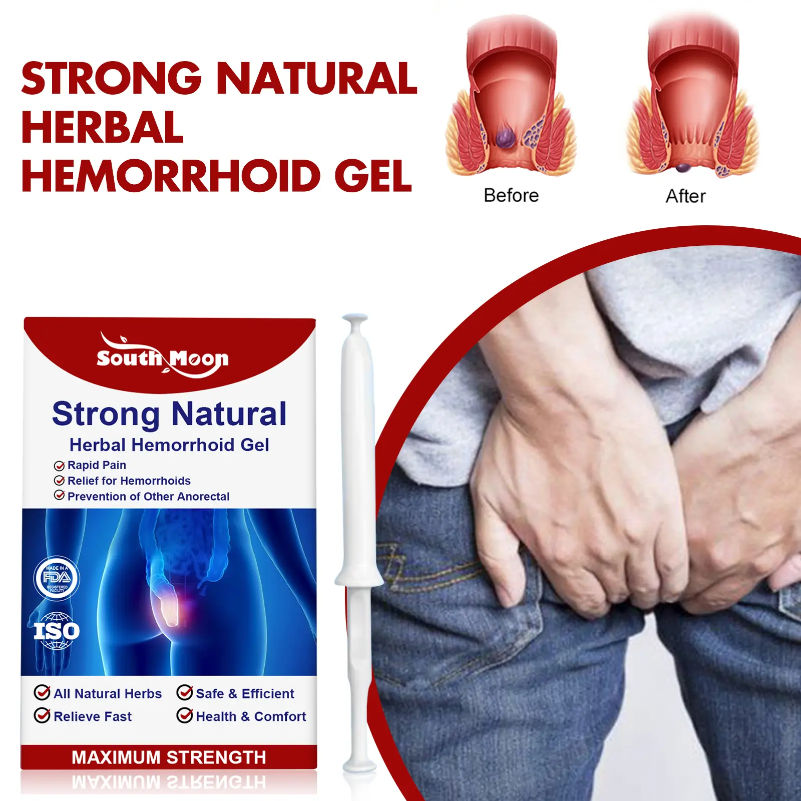 Natural Herbal Hemorrhoid Treatment 2-Pack Kit, Soothing Cream and Gel with Rhodiola Extract for Fast Pain, Itching & Swelling Relief