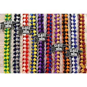 Graduation Lei | Handmade Graduation Lei with Class of 2026 Cap | Braided Satin Ribbon Keepsake | Custom 2 Color Combo | Ships Next Day |26 Inches length