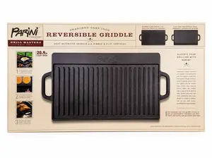 Parini 20.9" Cast Iron Reversible Griddle Grill Pan Flat & Ridged BBQ Stove Top