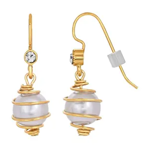 1928 Jewelry White Faux Pearl Wire Wrapped Drop Earrings