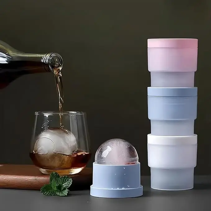 3pcs Large Ice Ball Molds, Silicone Ice Tray, Ice Cube Mold, Round Ice Making Box, 2.5 Inch Sphere Ice for Whiskey & Cocktails(Blue, White, Pink)