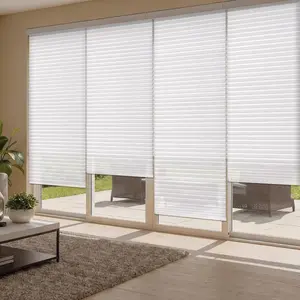 4 Pcs 35 x 110 Inches Temporary Blinds for Indoor Windows Blackout No Tools Cut to Size Fabric Paper Pleated Shades Adhesive Privacy Blinds for French Door Sliding Door Light Filtering White