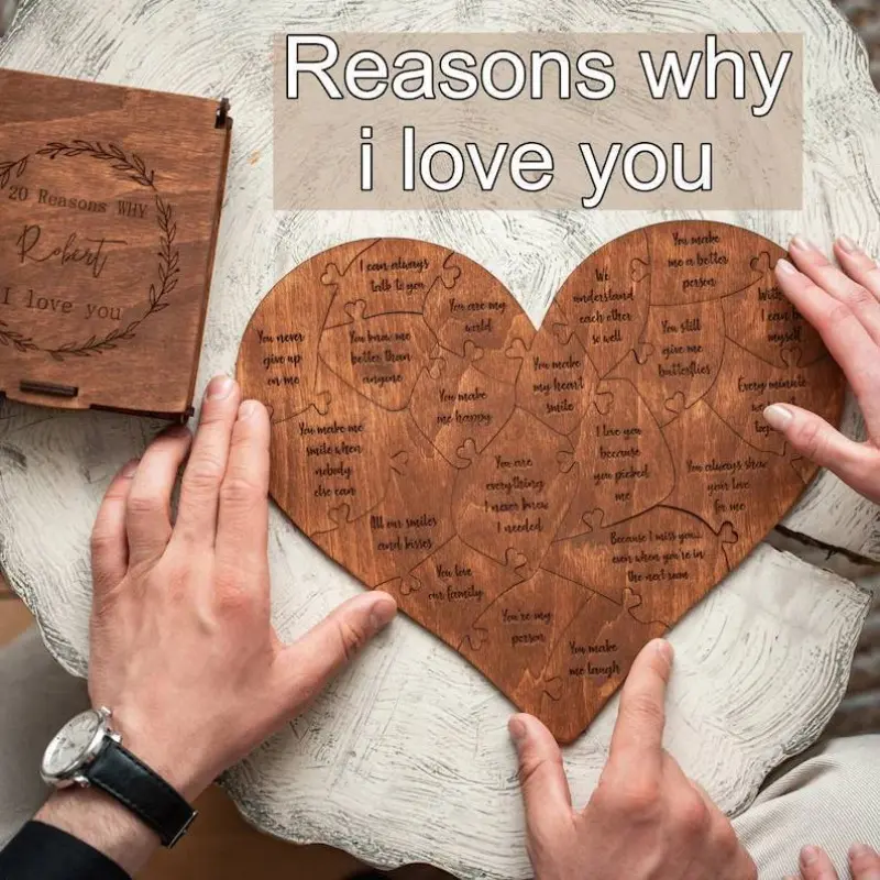 Valentine's Day Heart Puzzle, Jigsaw Puzzle, Wooden Puzzle, I Love You 20 Reasons Memorial Wood Box Puzzle, Anniversary Gift, Mother's Day, Father's Day Present