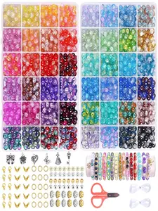 8mm Crackle Premium Glass Beads Bracelet Making Kit, 48 Colors Crystal Glass Beads for Jewelry Making, Round Beads for Bracelets, Bead Assortment
