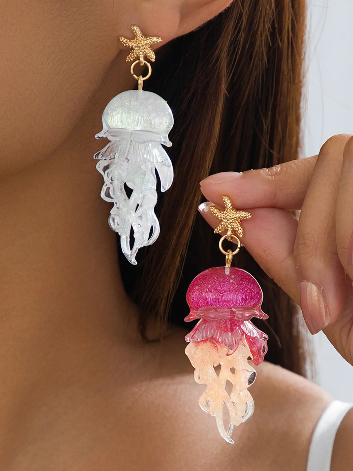 Acrylic Earrings, Sea Star Gradient Jellyfish Dream Mermaid Ocean Theme, Vacation Style, Beachy Earrings, Pair of Earrings, Fashion Jewelry