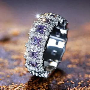 Gorgeous Super Shiny Eternal Ring with Amethyst & Cubic Zirconia - Ideal Proposal Engagement Bridal Wedding Ring Festival Gift for Valentine's Day Mother's Day Christmas - Heartfelt Present for Her