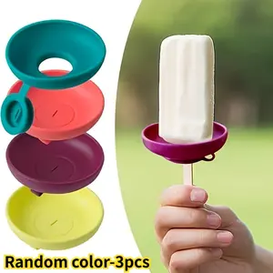 3-Pack Silicone Popsicle Drip-Proof Trays, Portable Ice Cream Stands, Mess-Free Hand Guards for Kids Eating Popsicles, Washable Summer Snack Storage Racks, Kitchenware