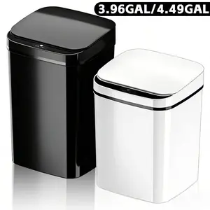 1-Pack Smart Sensor Trash Can, Touchless Garbage Can, Wave/Knee-Sensing Activation, 0.2s Response/Quiet Closing/Sealed Odor-Proof, Black/White, Powered by 2 AA Batteries (Not Included), Suitable for Bathroom/Kitchen/Living Room/Bedroom