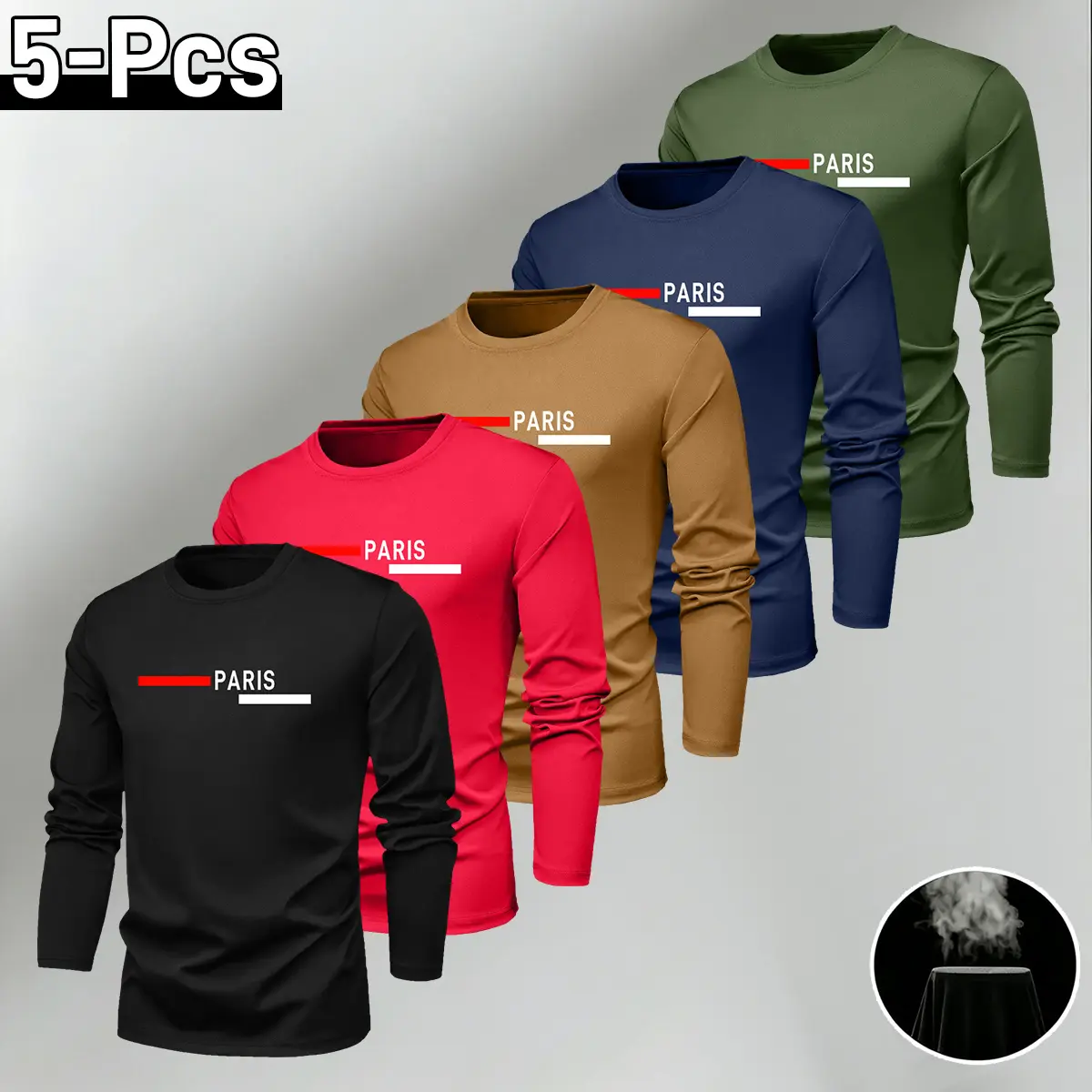 Men’s athletic top set featuring a long-sleeve casual crewneck T-shirt; outdoor fitness apparel made from polyester fabric—cool, breathable, quick-drying, suitable for everyday workouts, running, cycling, fishing, basketball, and home activities.