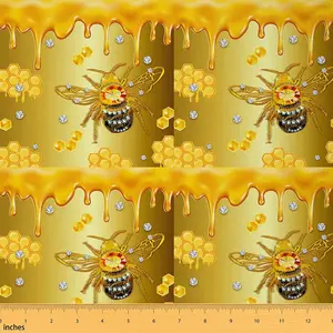 Bee Fabric By The Yard,1 Yard,Honeycomb Hexagonal Upholstery Fabric for Chairs,Beehive Yellow Decorative Waterproof Outdoor Fabric, Polyester Fabric, Honeycomb Design