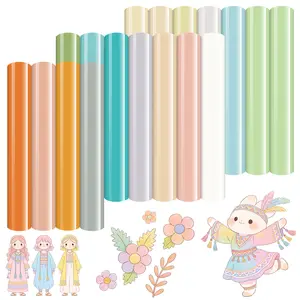 Soft Colorful Htv Heat Transfer Vinyl Set, 18 Sheets 12x10in, Candy Colors for Ironing T-Shirts, Compatible with Cricut, Silhouette, Embossing, Diy Flower Decor