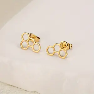 Unisex Honeycomb-Shaped Stainless Steel Earrings - Simple, Creative Fashion Jewelry Accessories for Daily Leisure, Holiday Parties
