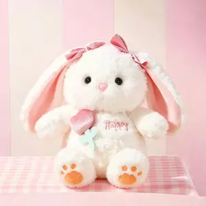 MINISO Bunny Plush Toy, Soft Stuffed Rabbit Doll with Tulip, Cute Aesthetic Plushie for Kids & Girlfriend, Perfect Birthday & Holiday Gift