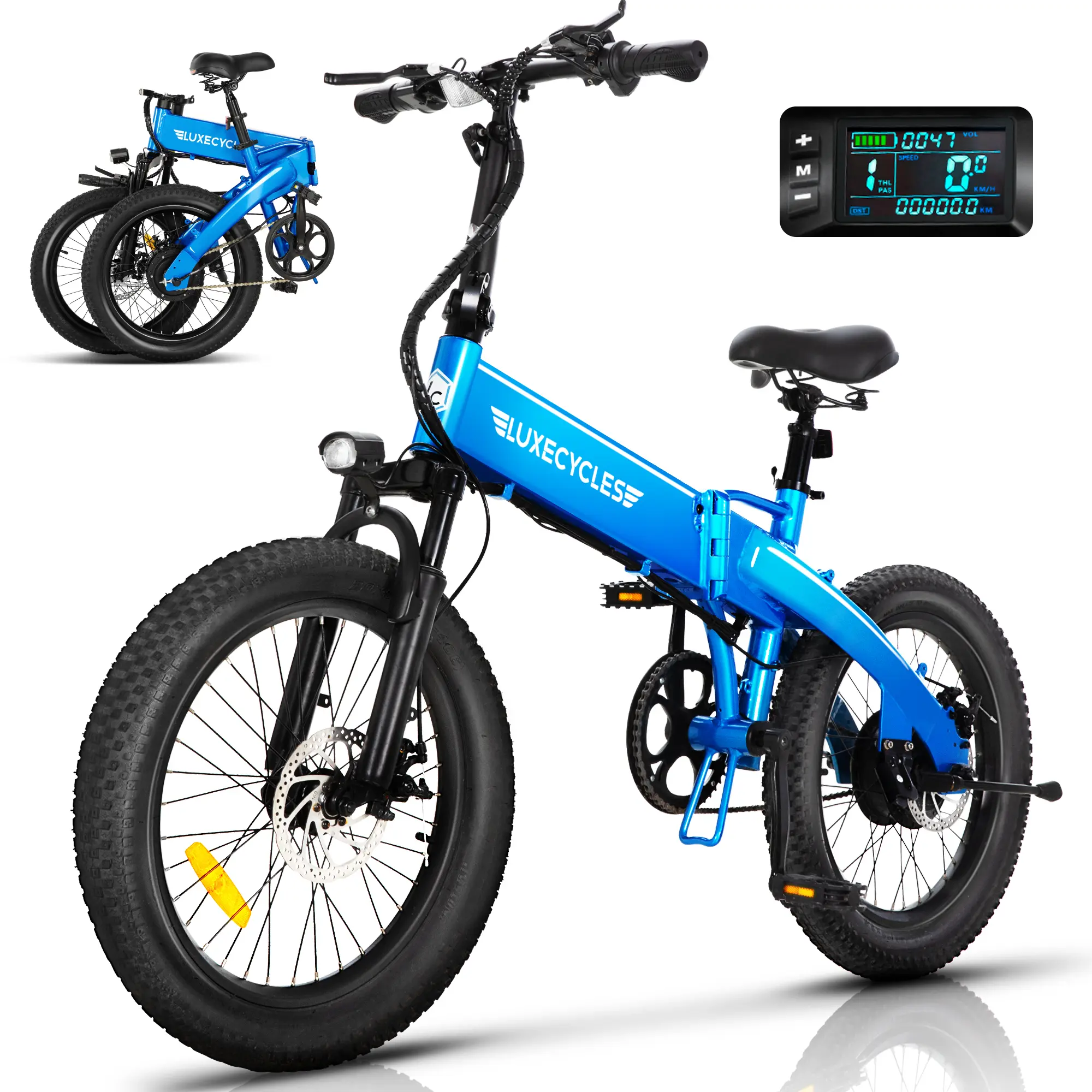 Electric Bike for Adults 20" All Terrain Fat Tire Ebike Dual Hydraulic Brake Snow Ebike 1000W Peak Motor 20MPH Step-Thru Electric Mountain Bike w/624Wh Battery 7-Speed Dark Blue[Live]