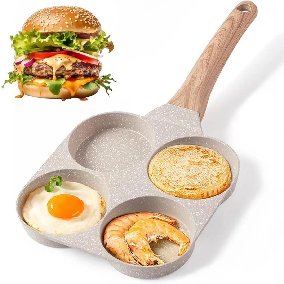 4-Cup Nonstick Granite Coated Egg Pan - 4-Hole Cookware Breakfast Skillet, Multi-Hole Pancake Griddle, Pots Compatible with Gas & Induction Stoves for Quick Breakfast Prep