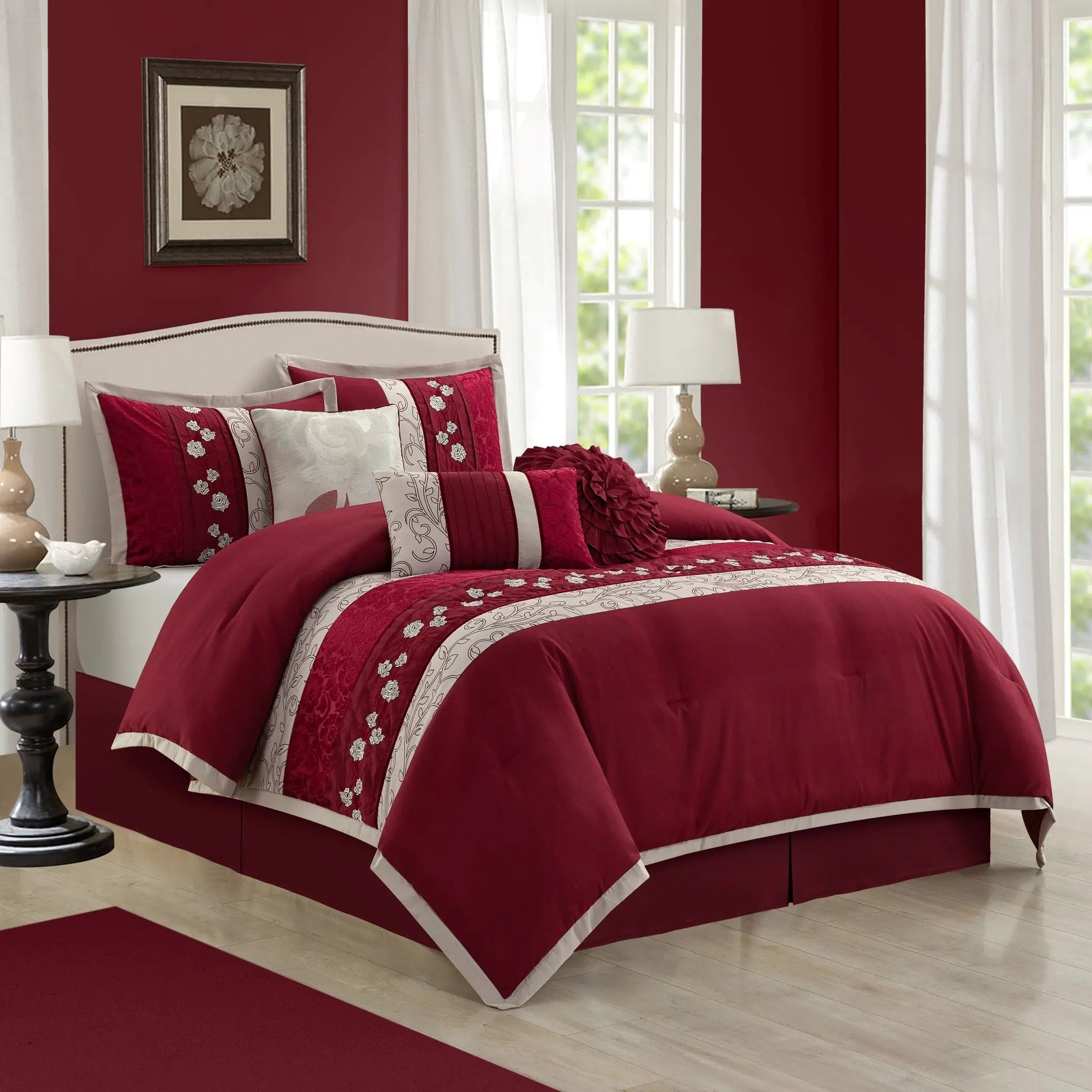 Riley 7-Piece Floral Embroidery Comforter Set