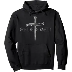Men's Redeemed Christian Bible Verse Graphic Hoodie - Cotton Blend Black Long Sleeve Pullover Regular Fit |     Soft & Breathable Fabric, Durable Print, Everyday Comfort, Machine Washable, religious graphic faith and spirituality