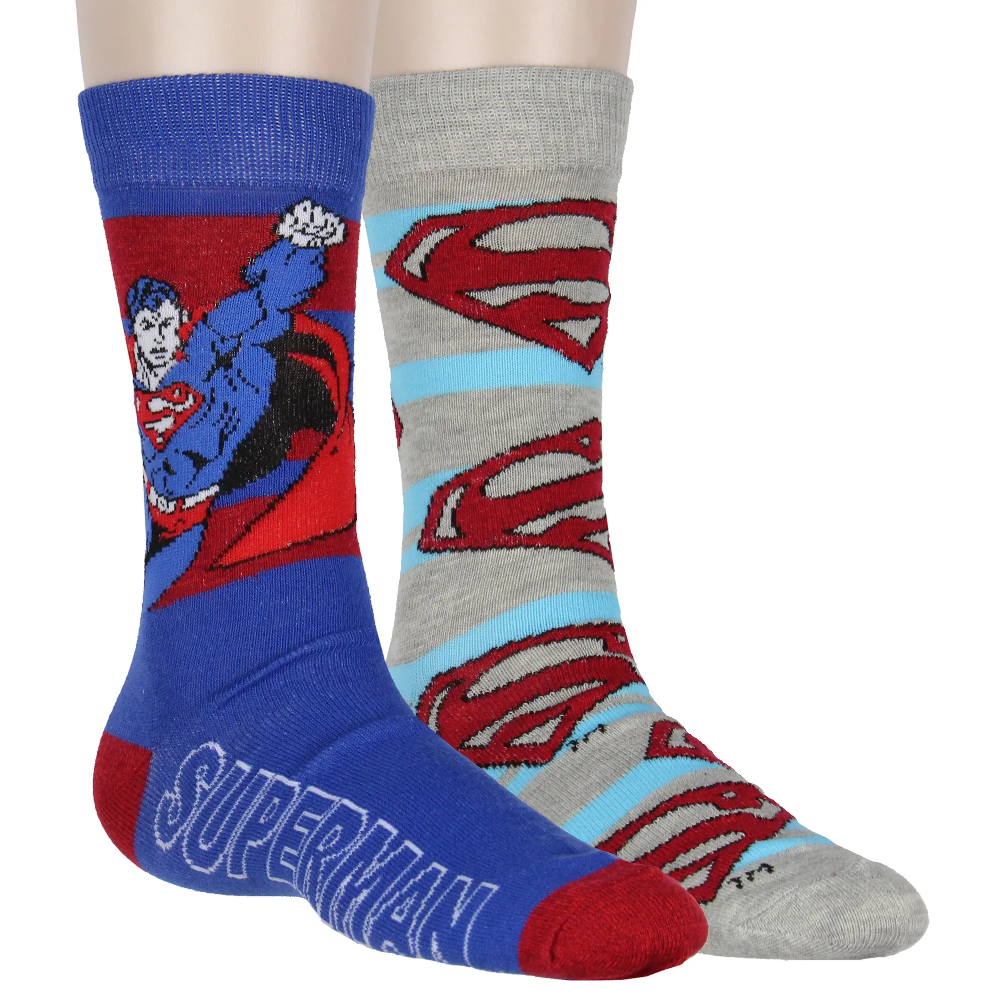 DC Comics Superman Socks Men's 2-Pack Shield and Character Design Adult Mid-Calf Crew Socks Shoe Size 8-12, Superhero, Vibe