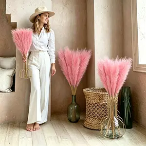 50pcs Pampas Grass 20in for Living Room Decor, Blush Pink Pampas Grass Decor, Fluffy Pink Flowers for Home Birthday Bathroom Baby Shower Wall Bow Decor Rose Bouquet Graduation Glitter DIY filler prom