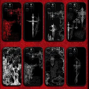Gothic Cyber Sigil Cross Phone Case For iPhone 17 16 15 14 13 12 11 Pro Max Plus Soft Black Cover