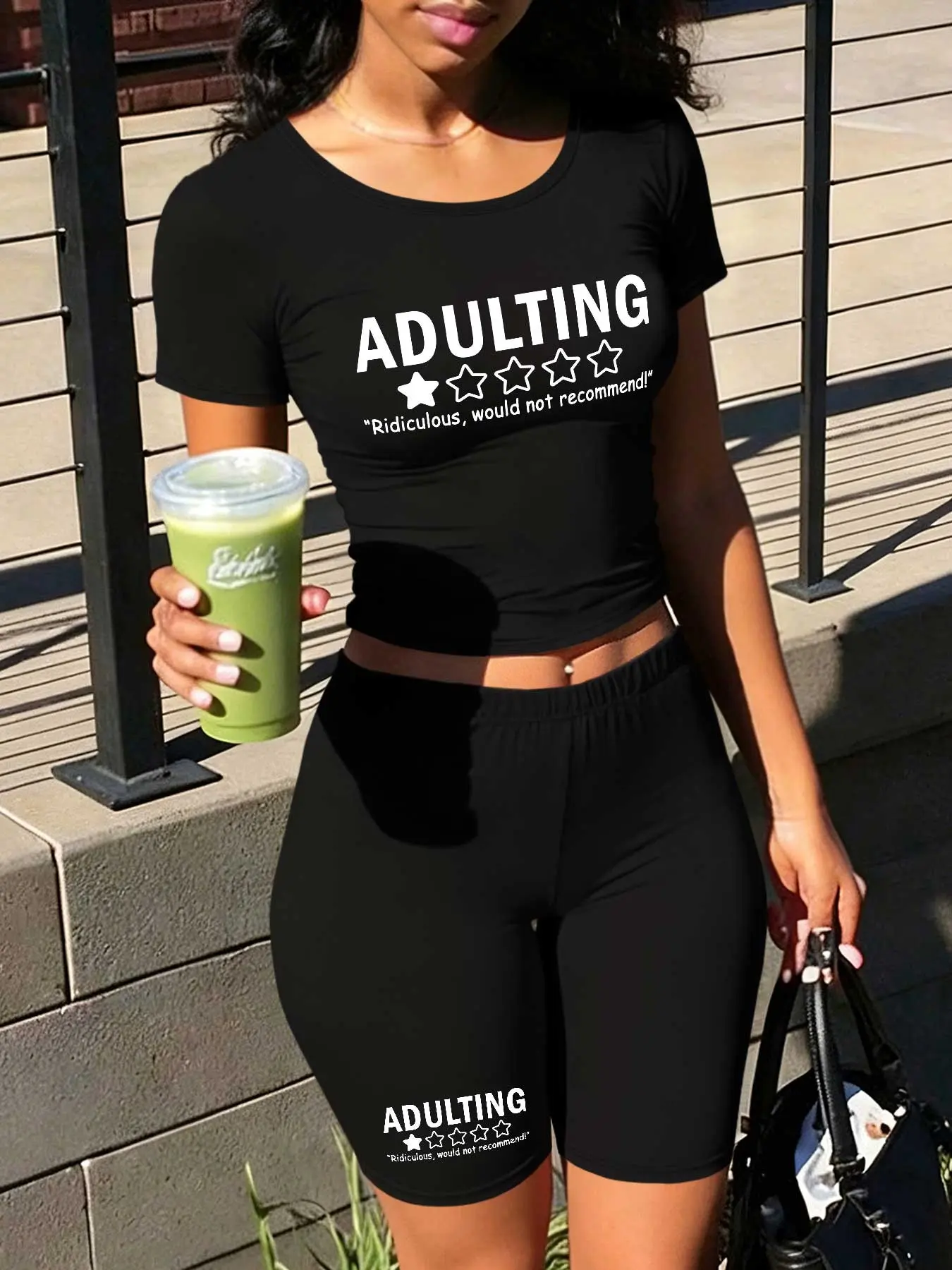 Personalized print patterns Two-Piece Set Outfit Women's Lip Print Short Sleeve Crop Top & Skinny Jumpsuit, Casual Fashion Cozy Round Neck Tee & Jumpsuit for Daily Outdoor Wear, Ladies Clothes for Spring, Overalls, Womenswear