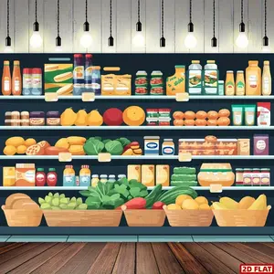 2D Flat Banner, 1pc Realistic Supermarket Scene Backdrop Banner - No Electricity Required Durable Polyester Wall Art for Parties, Weddings, Birthdays, Tailgates - All-Season Indoor/Outdoor Decor with Vibrant Grocer Party Decorations Banners