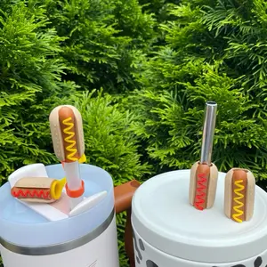 Hot Dog Ketchup Or Mustard Straw Toppers and Charms for Stanley Tumbers & 9.5mm Straws with Durable PLA Design - Stylish, Beverage