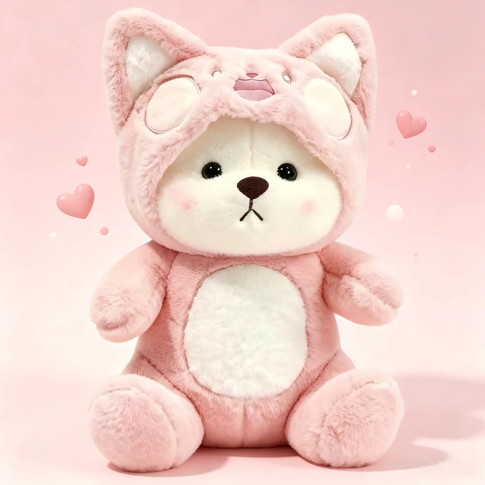 Cute Teddy Story Pink Bear with Hat, Soft Stuffed Animal Warm Companion Perfect Kids Gift