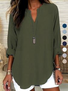 women's plain notched neck drop shoulder blouse, casual long sleeve top for spring & fall, women's clothing for daily wear, elegant plus size everyday womenswear