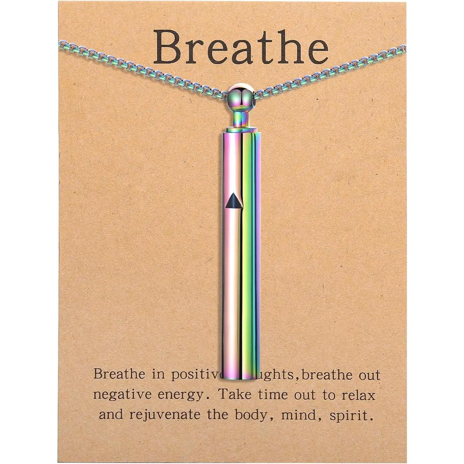 Mindful Breathing Necklace, Stainless Steel Whistle Pendant with Fidget Spinner for Anxiety Relief, Relaxation & Natural Calm, Negative Energy