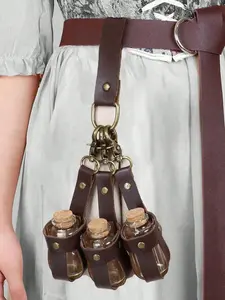 Medieval alchemy faux leather three-cork potion bottle, fantasy hip pouch side bag, Viking cosplay accessory belt loop, Renaissance witch prop, magic vial steampunk, Halloween costume prop, Vintage Style, Faux Leather Material