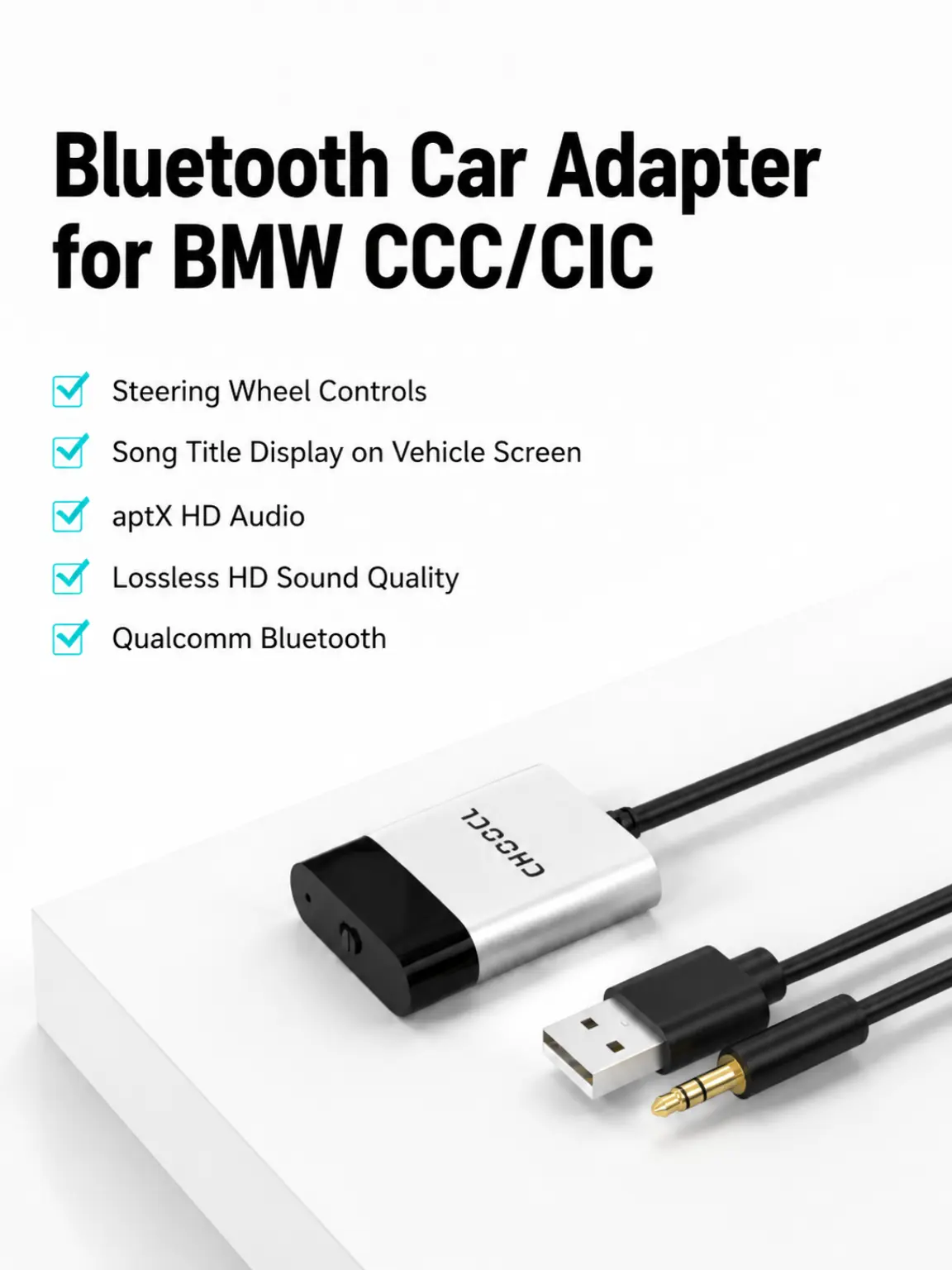 CHOOCL Bluetooth aptX-HD Adapter with Y Cable Compatible with BMW CCC/CIC Systems with USB+AUX Interface