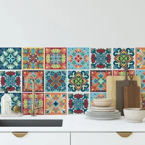 Bohemian Space Decor 27pcs Self Adhesive Vinyl Flower Wall Stickers 4x4 Inches Glossy Removable Waterproof Decals for Living Room Kitchen Bedroom