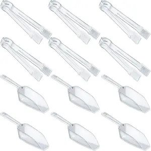 12 Pcs Plastic Serving Tongs Mini Kitchen Tongs Utility and Plastic Kitchen Scoops Clear Ice Scoop Mini Clear Buffet Scoop for Candy Dessert Buffet Ice Snack Coffee Tea Utensils