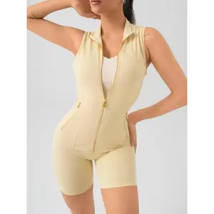 Women'sSportsTankTopandHigh-WaistedStretchShortsSet,GoldZipperandPocketDetails,34%SpandexComfortFabric,CoolingMaterial,AthleisureWear