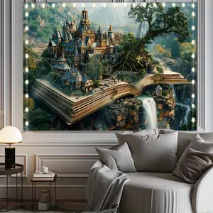 Enchanting Book Pattern Tapestry - Vibrant Graphic Wall Hanging Backdrop for Bedroom Aesthetic, Living Room,Office Decor Decoration Poster Print Photo Art Decorating Home Goods