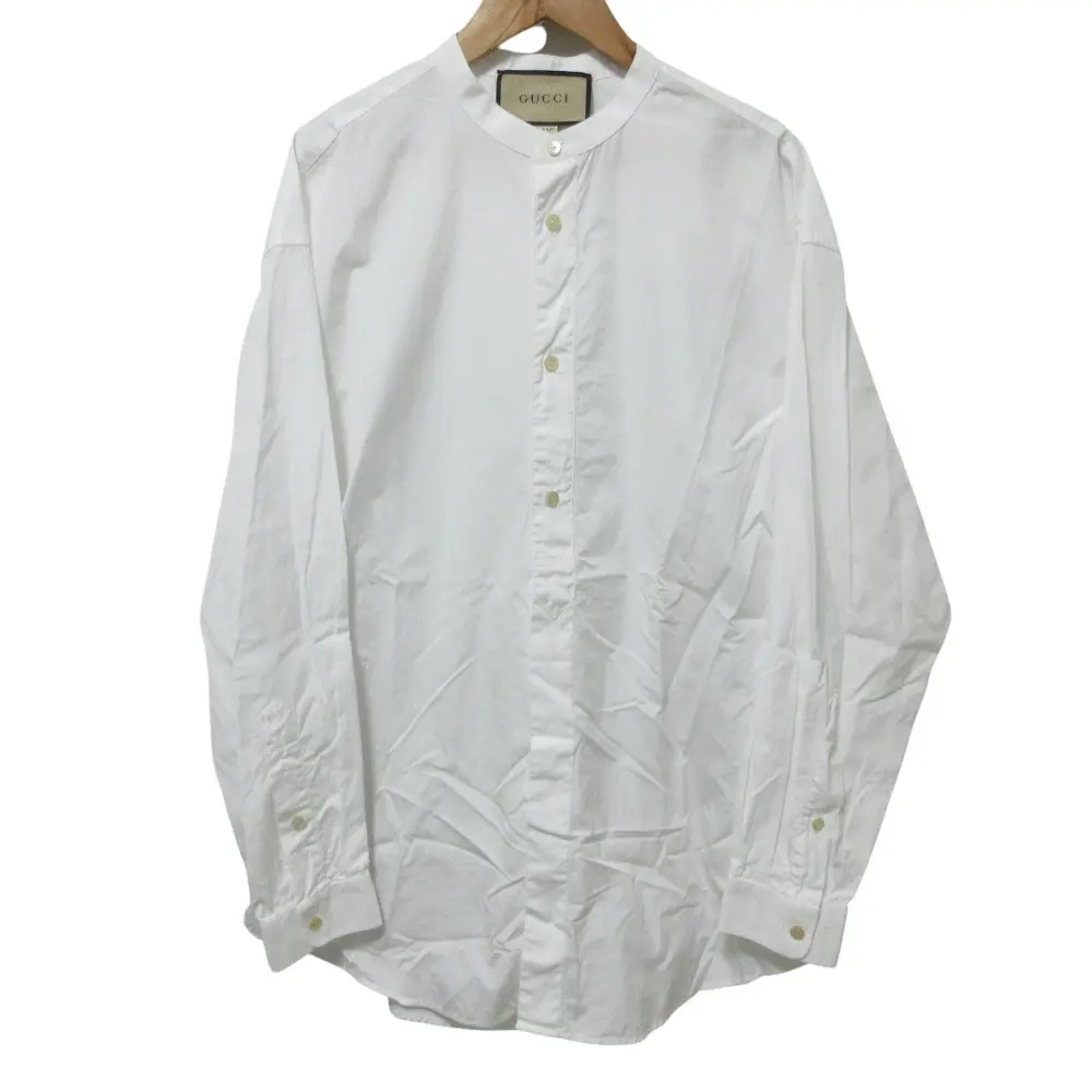 Pre-owned GUCCI Cotton Small Leather Goods Band Collar Long Sleeve Shirt