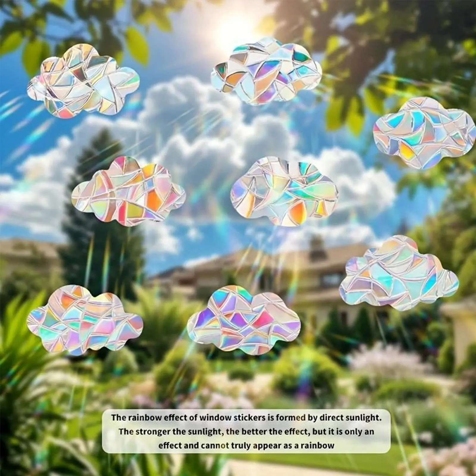 8Pcs Colorful Sun Rainbow Catcher Glass Window Stickers, Scared Bird Window Film, Home Decorative Sticker Ornaments Bedroom Door Decoration Items