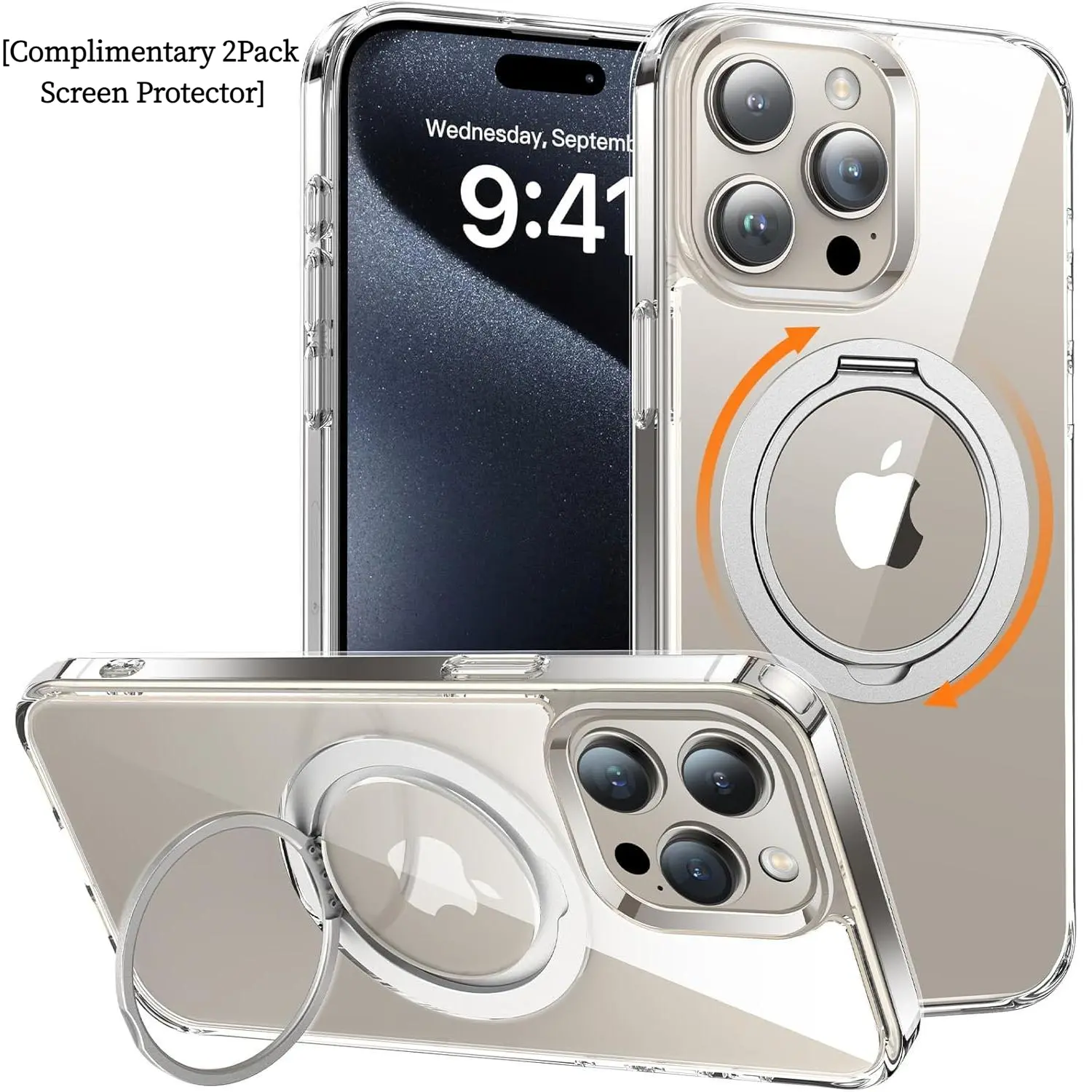 [ 2Pack Screen Protector] MagSafe 360 Phone cases for iPhone 17Pro Max iPhone 16 15 14 13  Pro Max Phone Cases with Stand, [MagSafe Compatatible][Military-Grade Protection], Translucent Metal Ring Case for  Crystal Clear case for iphone 17 Pro Max