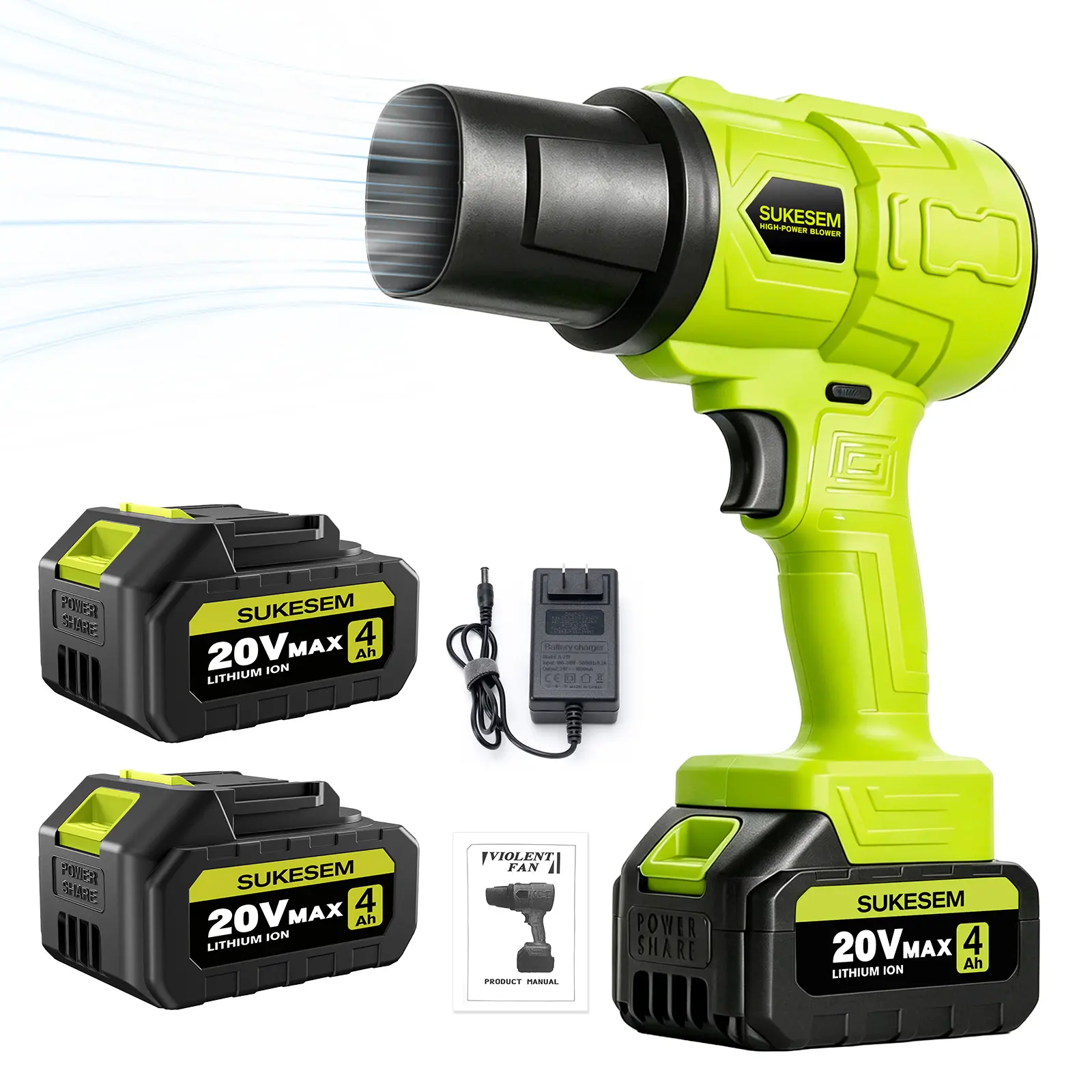 SUKESEM Handheld Cordless High-Power Blower - Power Tool with Handheld Grip, Lithium Battery, Ideal for Outdoor Leaf Cleanup, Vehicle Surfaces Cleaning